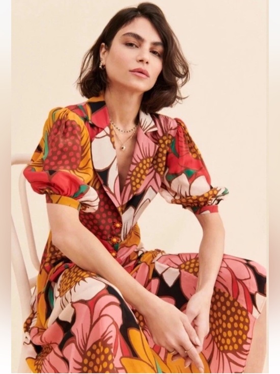 FARM Rio Dresses & Skirts - Farm Rio Sunflower Midi Dress Women's XS Open Back